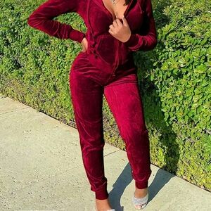 Women's Velour Track Pants in Rich Burgundy